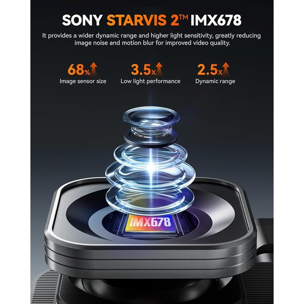 WOLFBOX X5 3 Channel 4K Dash Cam - STARVIS 2 IMX678, 4K+2.5K+1080P