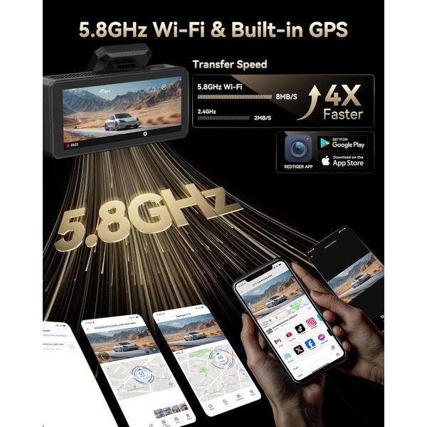 REDTIGER F77 4K Dual Channel Dash Cam - Front & Rear