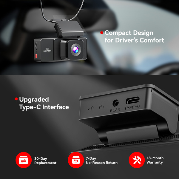 Redtiger A3 3-Channel Dash Cam with 2.5K Front + 1080P Cabin & Rear, 3.18"