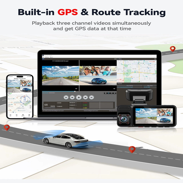 Redtiger F17 Elite 3-Channel Dash Cam - 4K Front, 1080P Inside & Rear