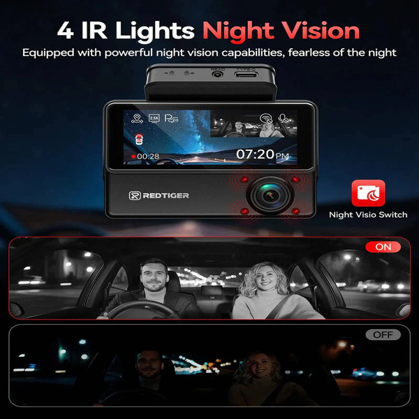 REDTIGER VP20 530 Dash Cam - 3-Channel 2.5K+1080P with IR Night Vision