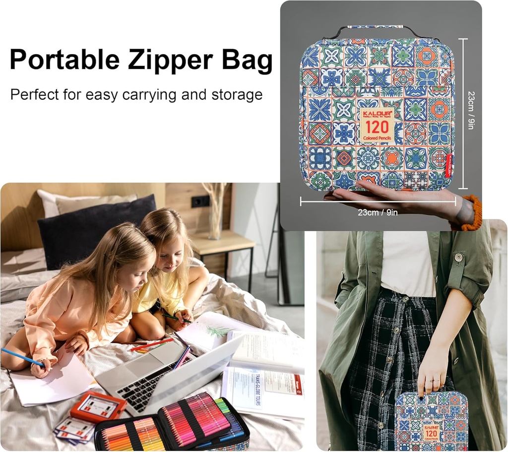 KALOUR 120 Color Pencil Set in Nylon Case - Complete Coloring Set