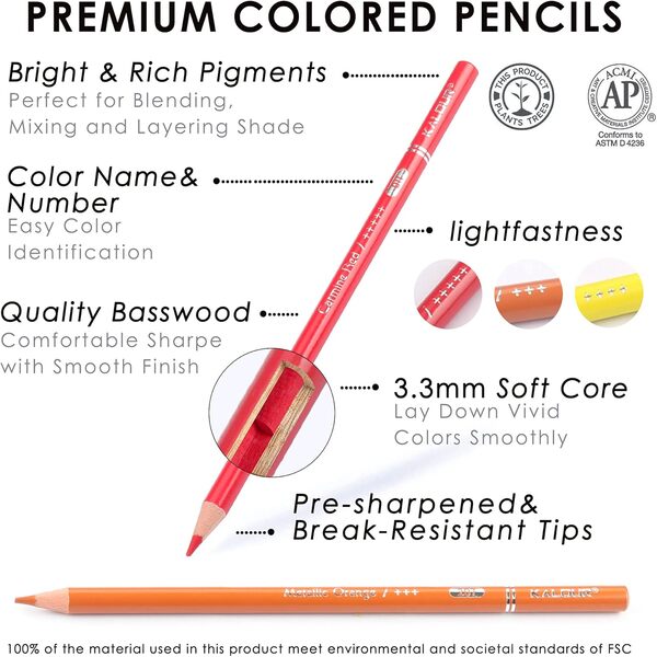 KALOUR 72 Premium Colored Pencils, Artists Soft Core Vibrant Color