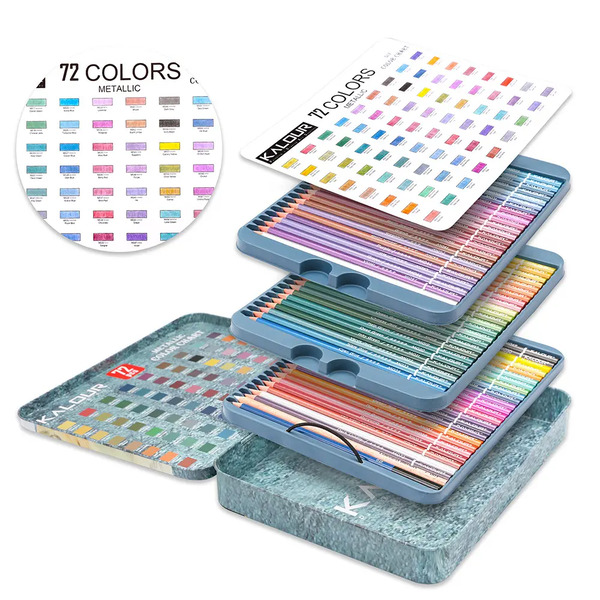 KALOUR 74 Metallic Color Pencil Tin Box Set - Perfect for Artists/Colorists