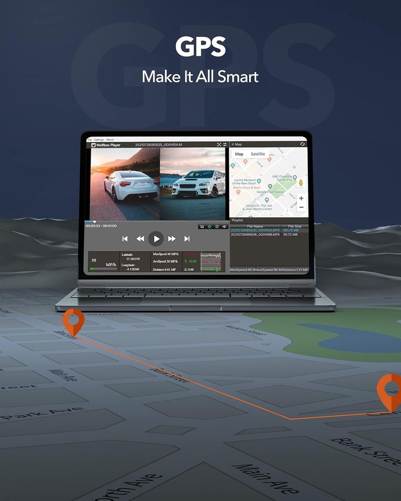 Wolfbox G900 4K Front 2.5K Rear Mirror Dash Cam with 12'' TouchscreenGPS