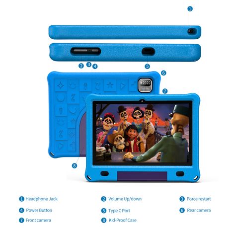 PRITOM Learning Kids Tablet 10.1" HD - 3GB RAM, 64GB Storage, WiFi - Blue