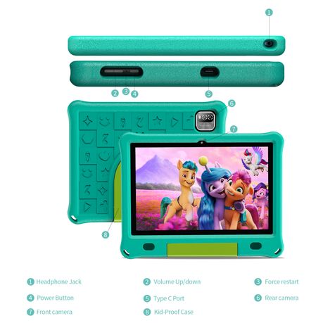 PRITOM Learning Kids Tablet 10.1" HD - 3GB RAM, 64GB Storage, WiFi - Green