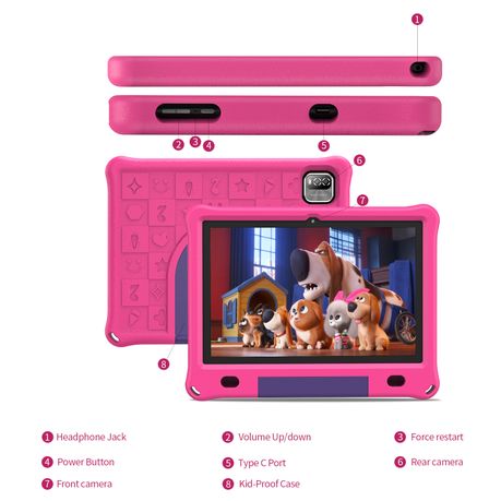 PRITOM Learning Kids Tablet 10.1" HD - 3GB RAM, 64GB Storage, WiFi - Pink