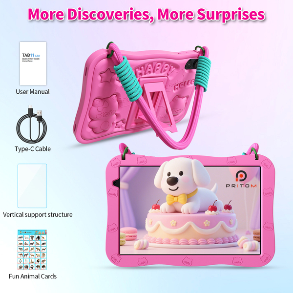Pritom D11A Kids 10.1" Tablet 3GB+5GB RAM, 32GB ROM, Silicone Case & WI-FI6 - Pink