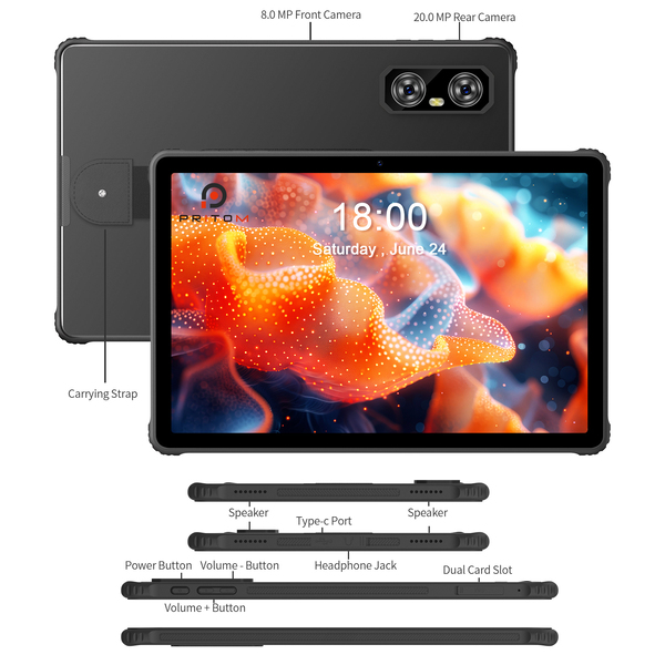 Pritom R11 Rugged 10.95" Tablet - 6GB+10GB RAM, 128GB ROM, 15000mAh Battery