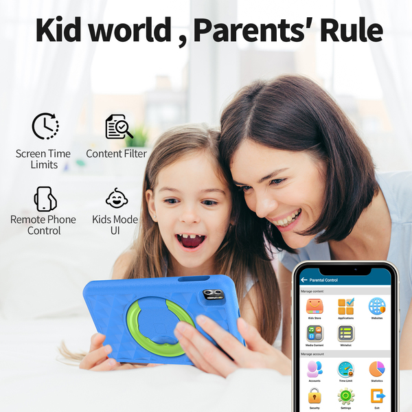 Pritom Tab 8 Pro Kids - 8GB RAM, 64GB ROM, Parental Controls, 5000mAh - Blue