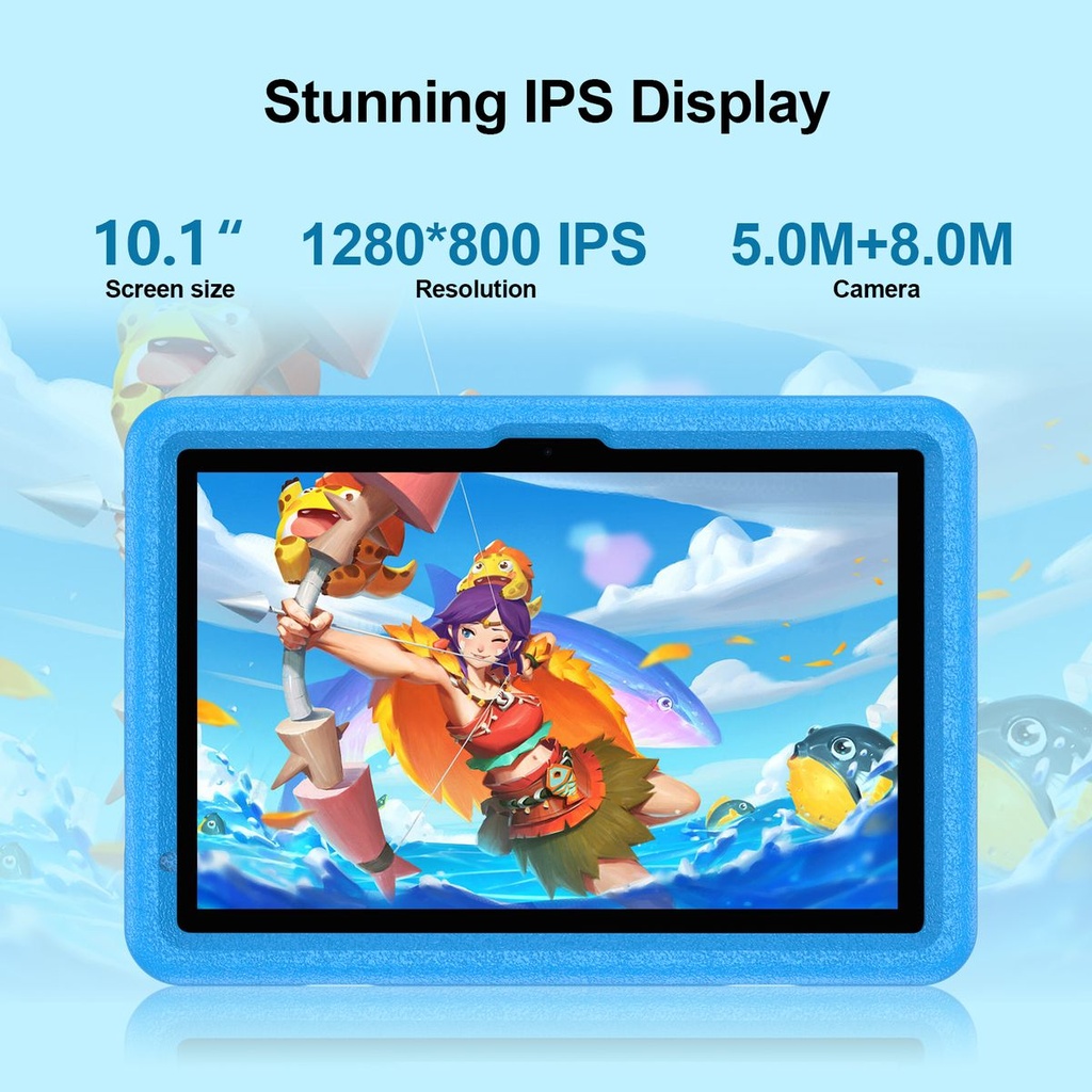 Pritom Smart Tablet for Kids 10" WiFi 4GB RAM 128GB ROM Parental Control - Blue