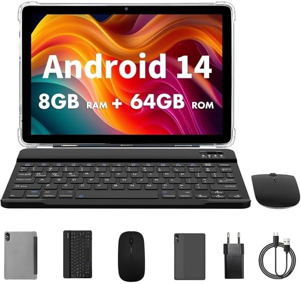 PRITOM 10.1'' Tablet with Keyboard, Case, Mouse, Stylus 8GB RAM 64GB ROM
