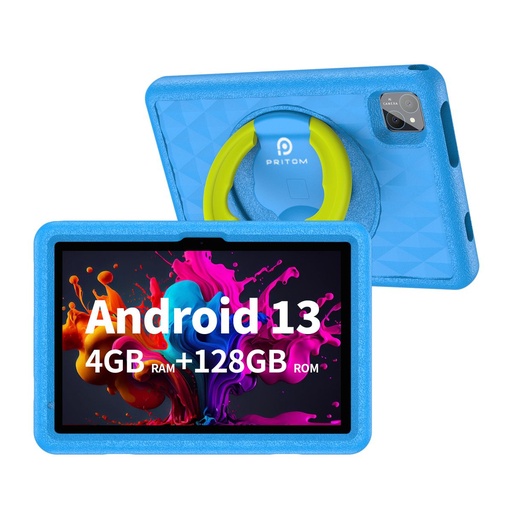 [5989] Pritom Smart Tablet for Kids 10" WiFi 4GB RAM 128GB ROM Parental Control - Blue
