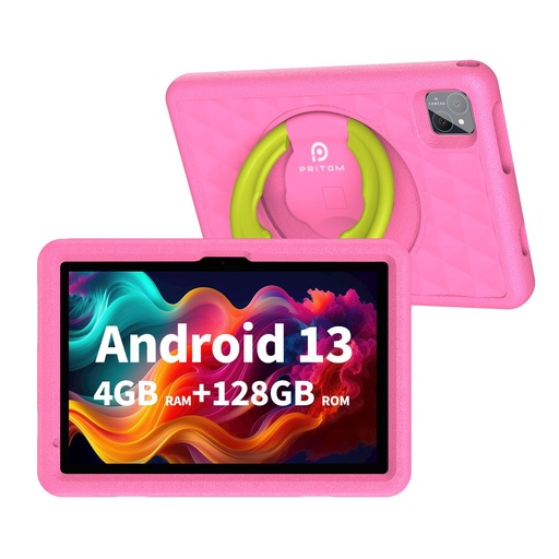 [5990] Pritom Smart Tablet for Kids 10" WiFi 4GB RAM 128GB ROM Parental Control - Pink