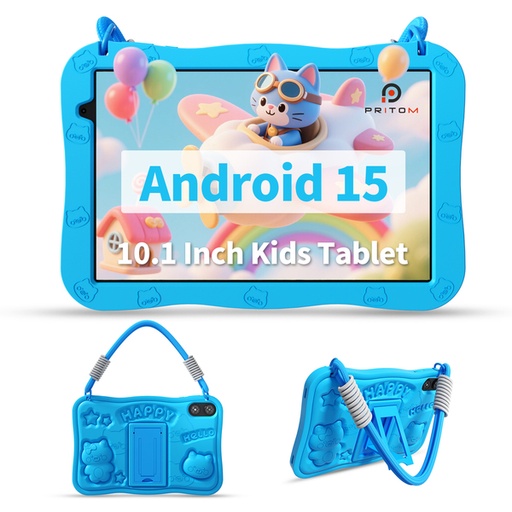 [7220] Pritom D11A Kids 10.1" Tablet 3GB+5GB RAM, 32GB ROM, Silicone Case & WI-FI6 - Blue