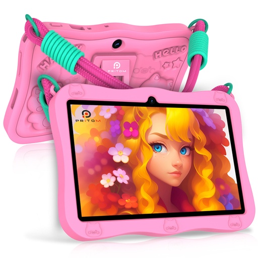 [7225] Pritom K7 Pro Pig 7" Kids Tablet - 3GB+5GB RAM, 32GB ROM, Parental Controls - Pink